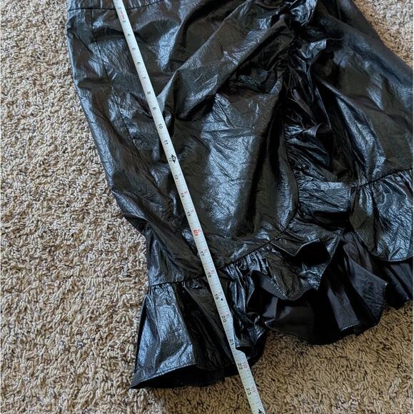 Studio W11 Black Faux Leather A-line Wrap Ruffle Mini Skirt, size 2 - Picture 5 of 7